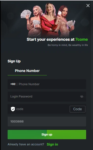 sign up in 7Come Game